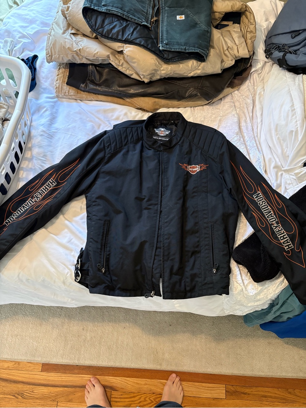 Harley-Davidson Black Jacket with Orange Flame Sleeve Graphics